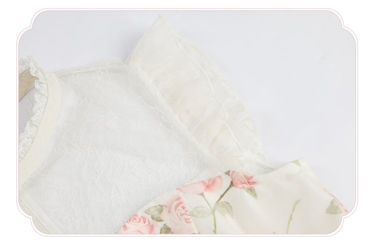 Pink Rosette Print White Illusion Neckline Summer Lolita Dress