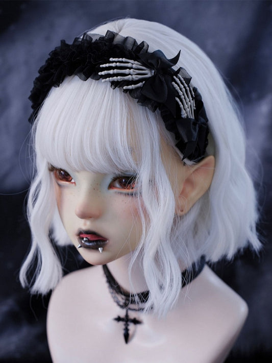 Gothic Skeleton Hands Black Ruffled KC