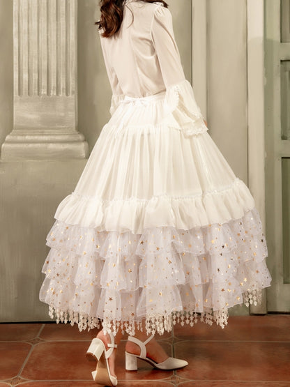 Glittering Stars Adjustable Length Gorgeous Fish-bone Petticoat White/Beige/Black