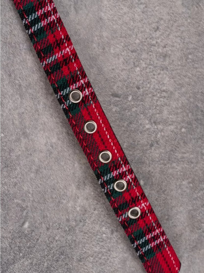 Red&Green Gothic Rhinestone Heart And Chain Pendant Plaid Choker