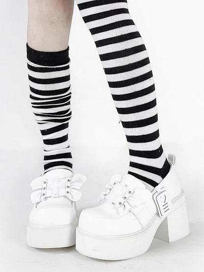 Punk Cross Wings White Jirai Kei Platforms High Block Heel