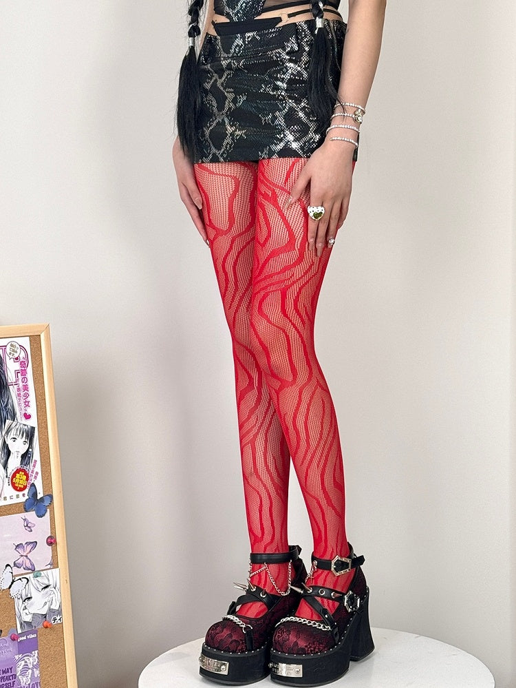 Black/Rose Red/Blue/Red/Purple Gyaru Fashion Zebra-stripe Tights