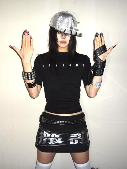 Black Slim-fitting T-Shirt with Letter Print