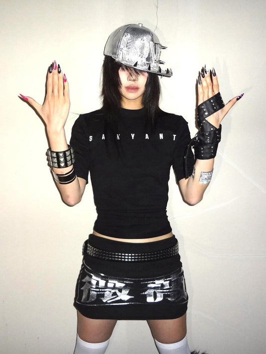 Black Slim-fitting T-Shirt with Letter Print