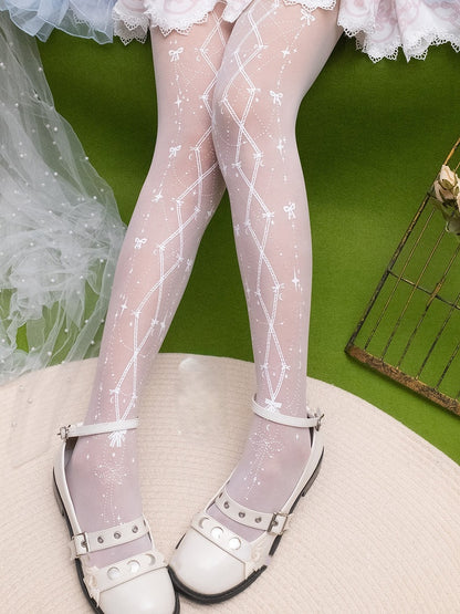 Black/White Lolita Bowknot Print Tights