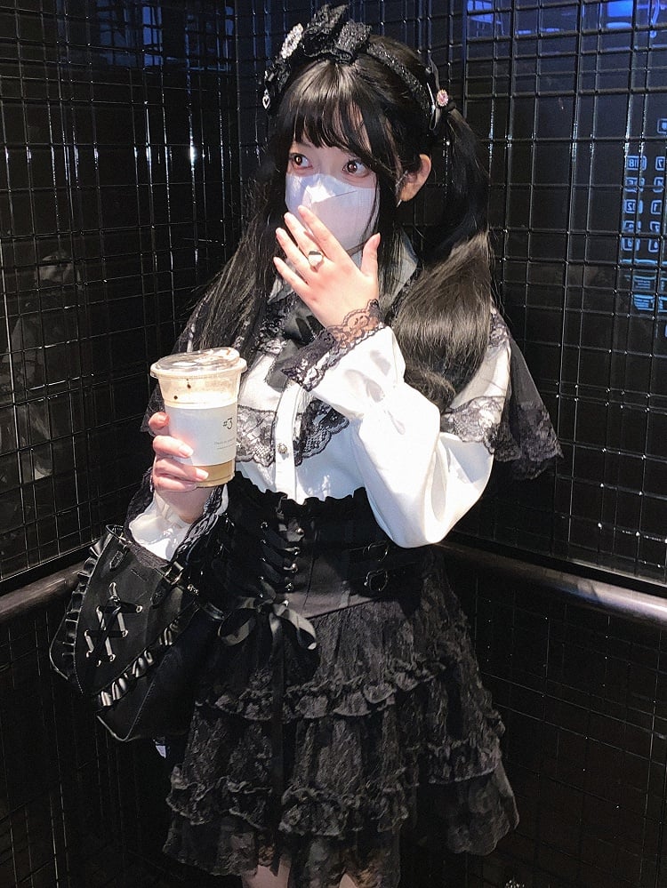 Jirai Kei High Waist Tiered Lace Skirt | Heart Buckles & Lace-Up Detail | 5 Colors