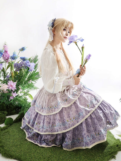 Ombre Violet Delicate Iris Embroidery Tiered Skirt