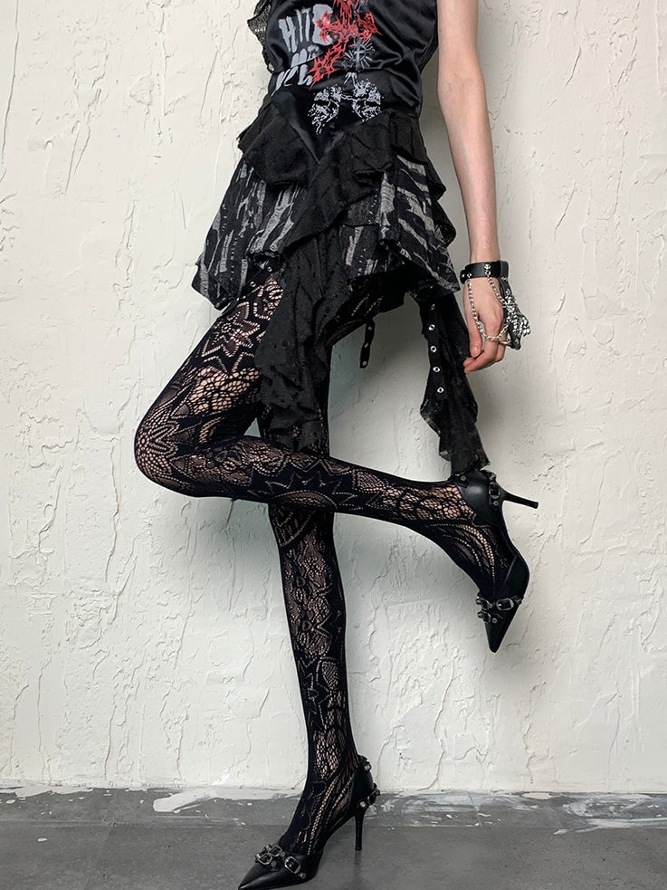 Black Punk Hollow-out Design Y2K Tights