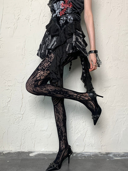 Black Punk Hollow-out Design Y2K Tights