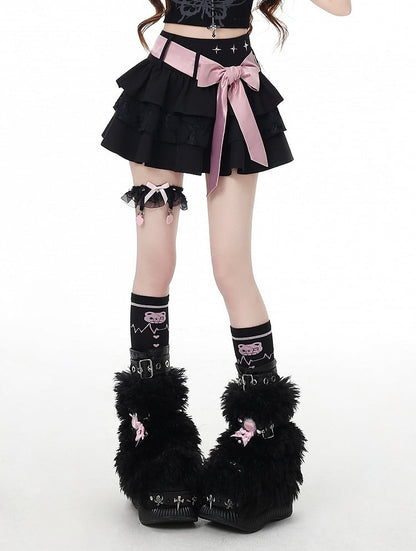 Black Bittersweet Mini Tiered Skirt with Detachable Bow
