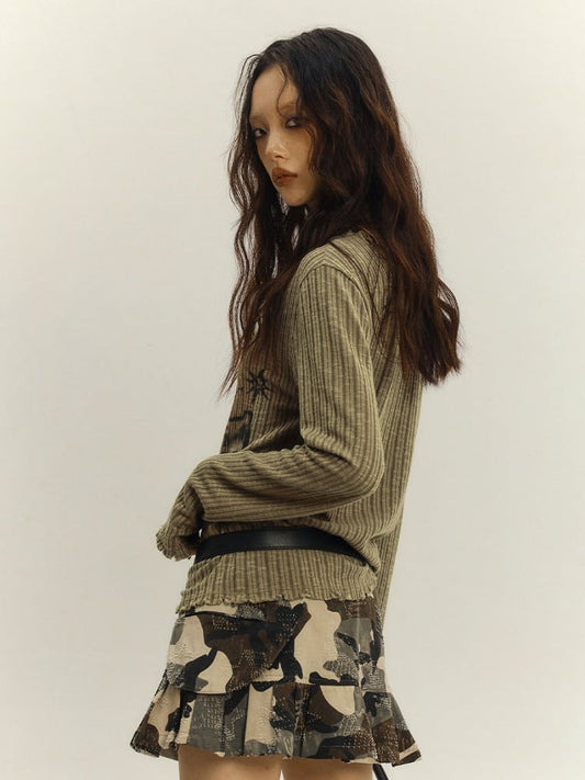 Army Green Punk Cross V-neck Sweater with Choker