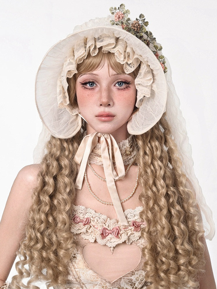 Floral Design Apricot Vintage Hat with Veil