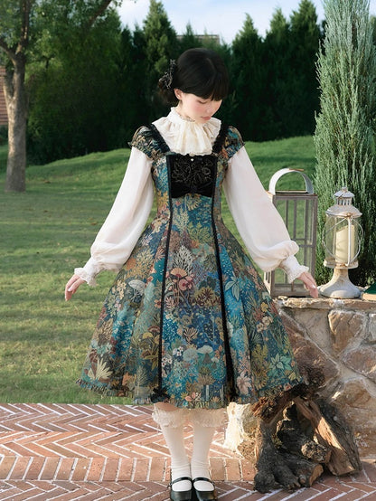 Beige Ruffle Neckline Lolita Blouse with Lace Cuffs