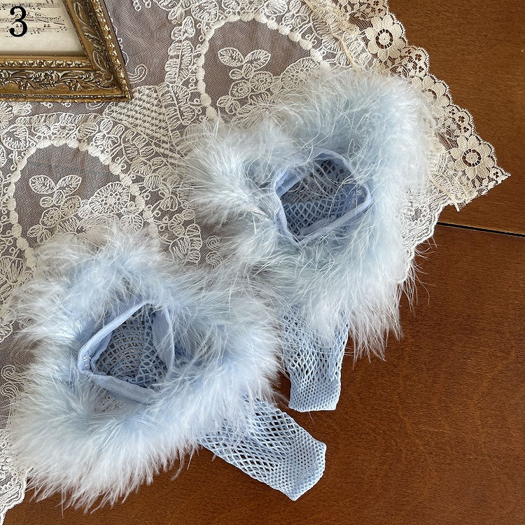 Blue Feather Cuffs Overknee Stockings With Lace Leg Loop