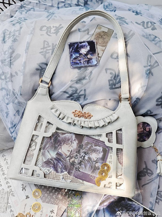 White Bow Accents Cheongsam Style Ita Shoulder Bag with Free Charm