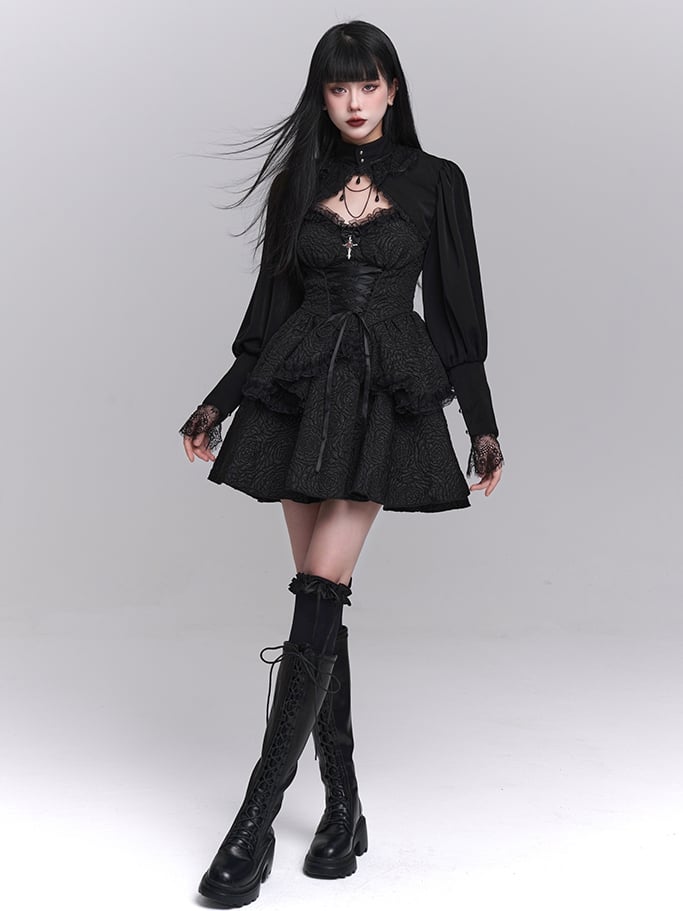 Black Mock Neck Long Sleeves Bolero