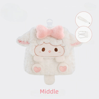 White Lamb Bowknot Plush Flap Backpack Bag Middle/Large Size