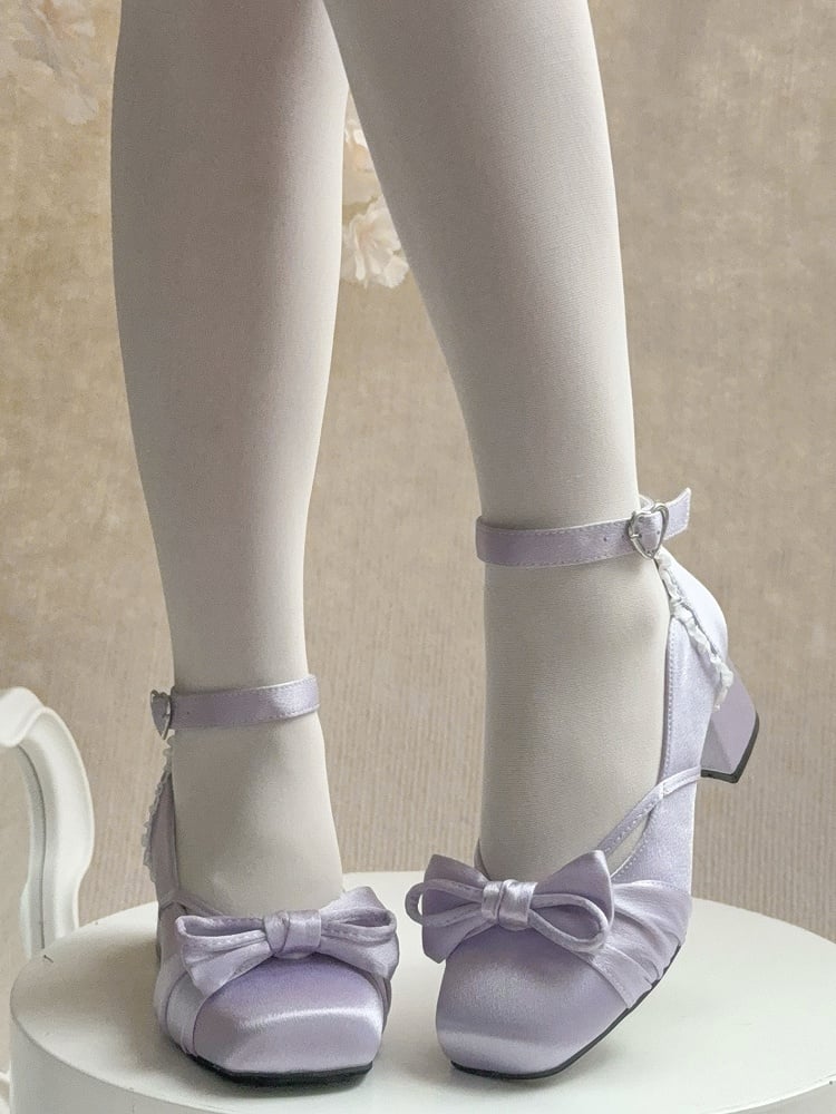 Purple Elegant Bow at Top Mary Janes With 3 Detachable Buckle Ankle Straps