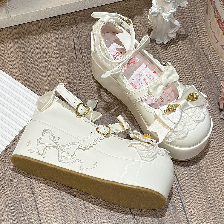 White Spoon Decorated Bowknot Details Sweet Lolita Platforms