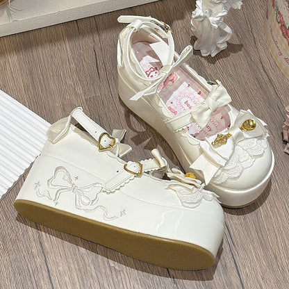 White Spoon Decorated Bowknot Details Sweet Lolita Platforms