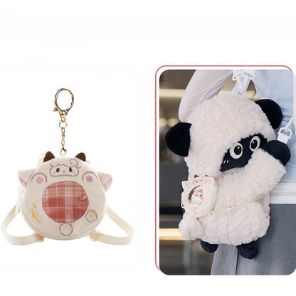 Cute Little Lamb White&Black Plush Backpack/Crossbody Bag + Keychain