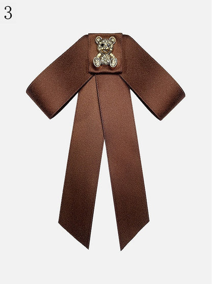 8 Options Preppy Style Rhinestone Decorated Bear Design Bow Tie