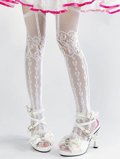 White Gyaru Fashion Heart-shaped High Heels Sandals