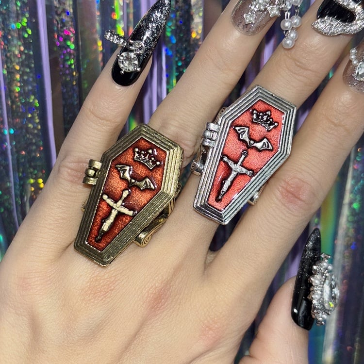 Silver/Gold Cross Design Coffin Ring