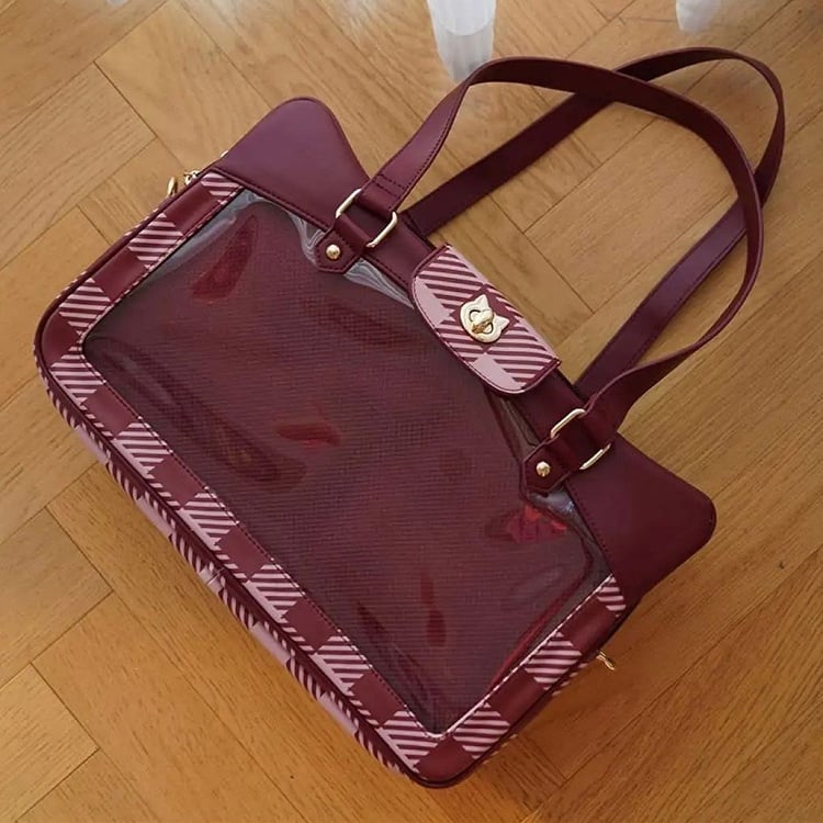 Plaid Pattern Large Capacity Wine Red Ita Tote Bag