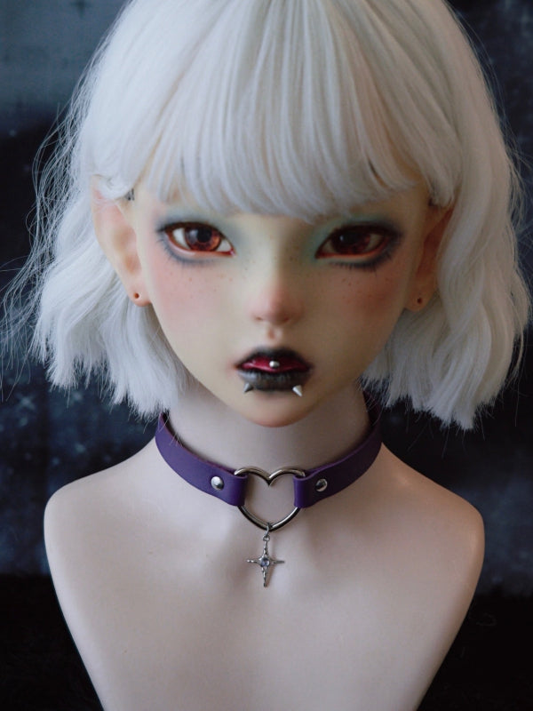 Purple Gothic Cross Pendant Heart Choker