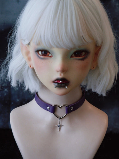 Purple Gothic Cross Pendant Heart Choker