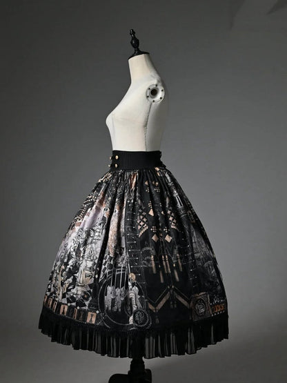 Black Corset Belt Waist Chess Theme Print Lolita Skirt