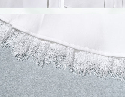 White Lace Raw Hem Fairy Goth Pleated Skirt