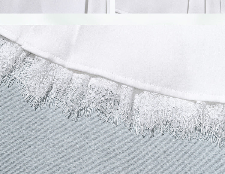 White Lace Raw Hem Fairy Goth Pleated Skirt