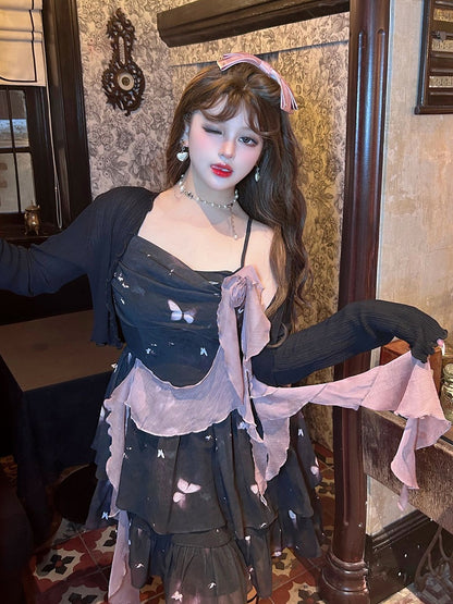 Plus Size Black Lettuce Trim Top