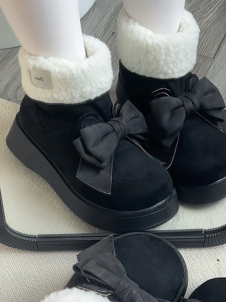 Black Bunny Ear Design Bowknot Platform Winter Ugg Boots