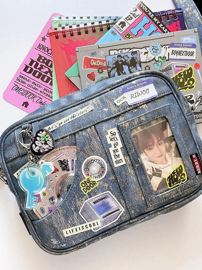 Dark Blue PU Ita Crossbody Bag