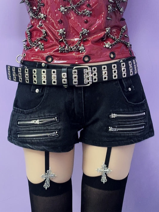 Black/Red/White Rock Punk PU Waist Belt