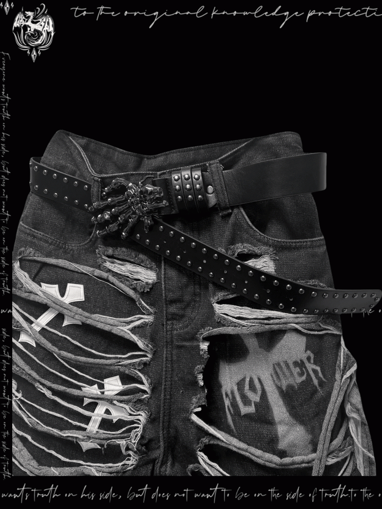 Dark Gray Cross Appliques Distressed Holes Y2K Glamorous Denim Shorts