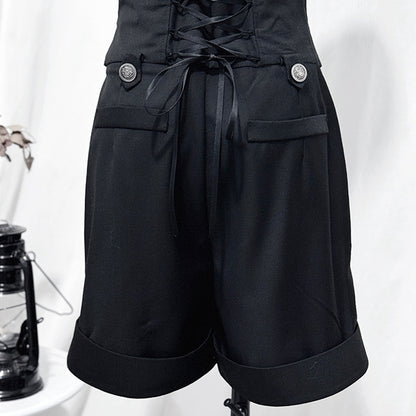 Ouji Lolita Steampunk Five-Piece Set - Waistcoat + One-shoulder Cape + Shorts + Belt + Feather Brooch
