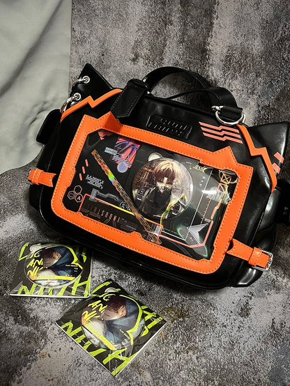 Black & Orange Cute Kitty Ear Design Ita Bag