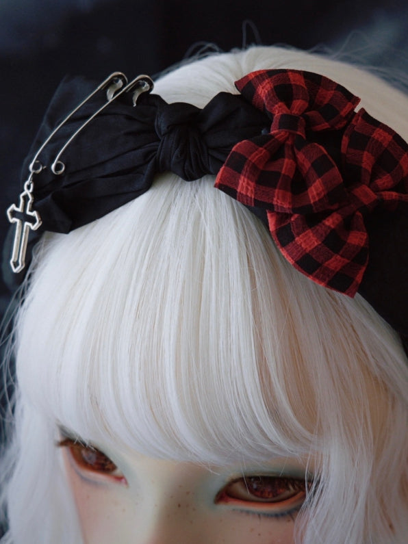 Black Bowknot With Pins And Cross Charm Details KC