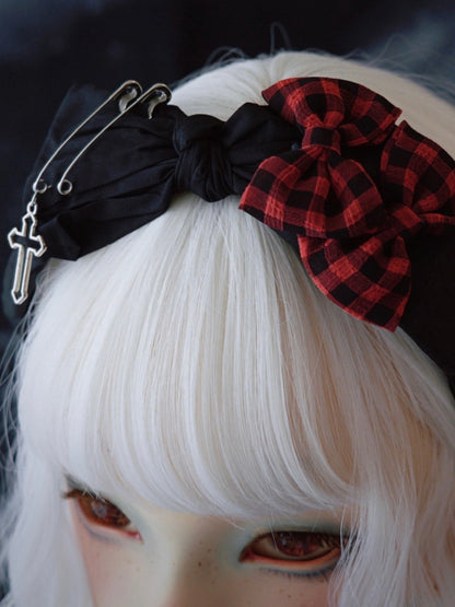 Black Bowknot With Pins And Cross Charm Details KC