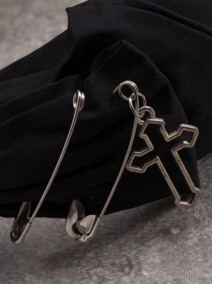 Black Bowknot With Pins And Cross Charm Details KC