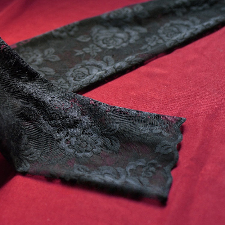 Gothic Black/White Rosette Pattern Lace Fingerless Gloves