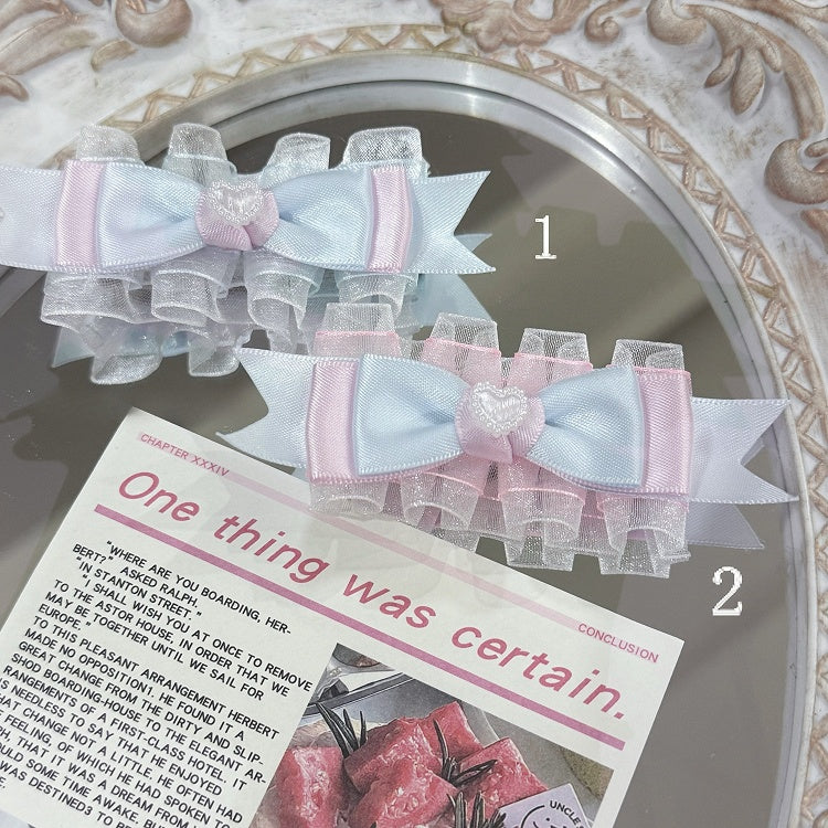 4 Options Beaded Heart Decorated Ruffled Bowknot Hairclip