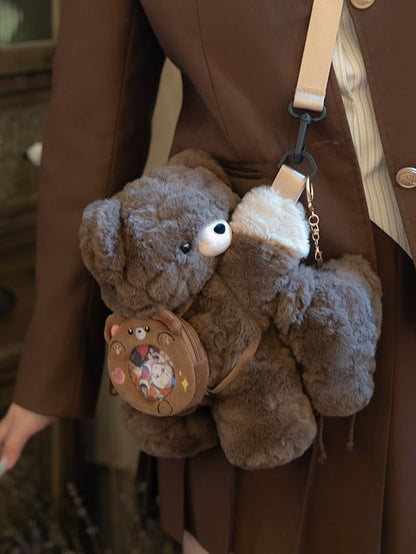 Brown Bear Plush Backpack/Crossbody Bag + Keychain Small/Middle/Large Size