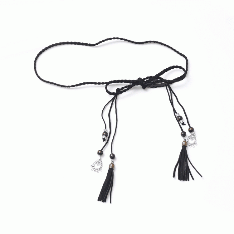 Black Cheongsam Style Tassel Charm Waist Belt