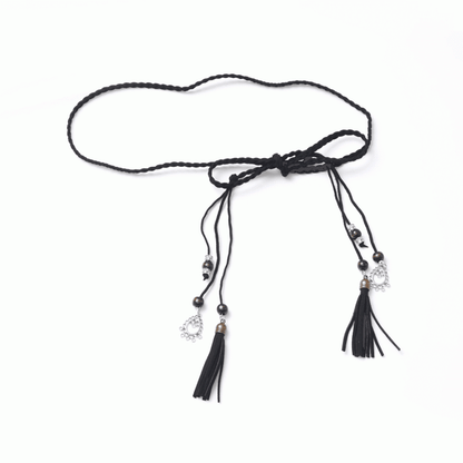 Black Cheongsam Style Tassel Charm Waist Belt