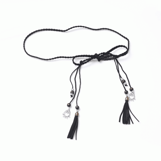 Black Cheongsam Style Tassel Charm Waist Belt